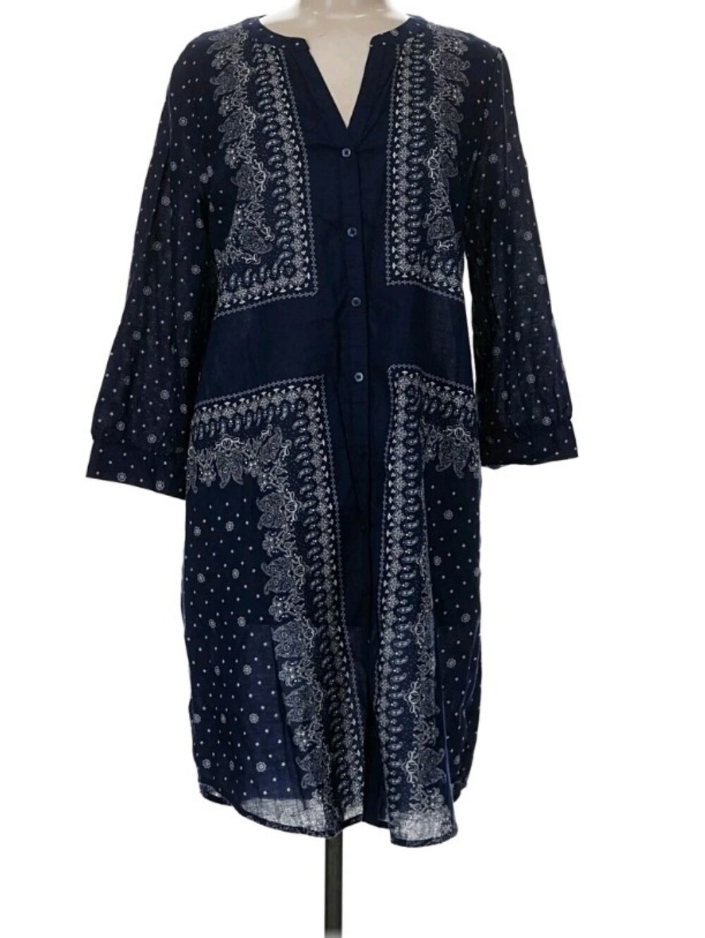 Old Navy Dress Bandana Print Shirtdress Blue Womens Plus 18 Buttons Lightweight